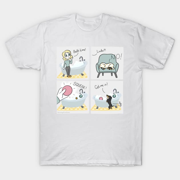 Dachshund Bath Time - Sausage Prince Comics T-Shirt by Sausage Prince Comics